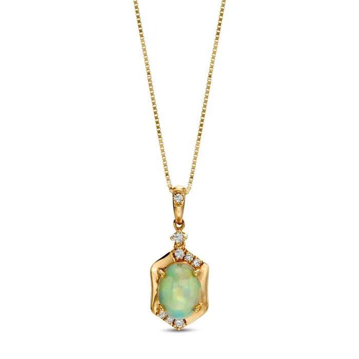Goldia Necklaces Oval Opal and 005 CT TW Natural Diamond Hexagon Frame Pendant in 14K Gold Goldia Necklaces Oval Opal and 005 CT TW Natural Diamond Hexagon Frame Pendant in 14K Gold