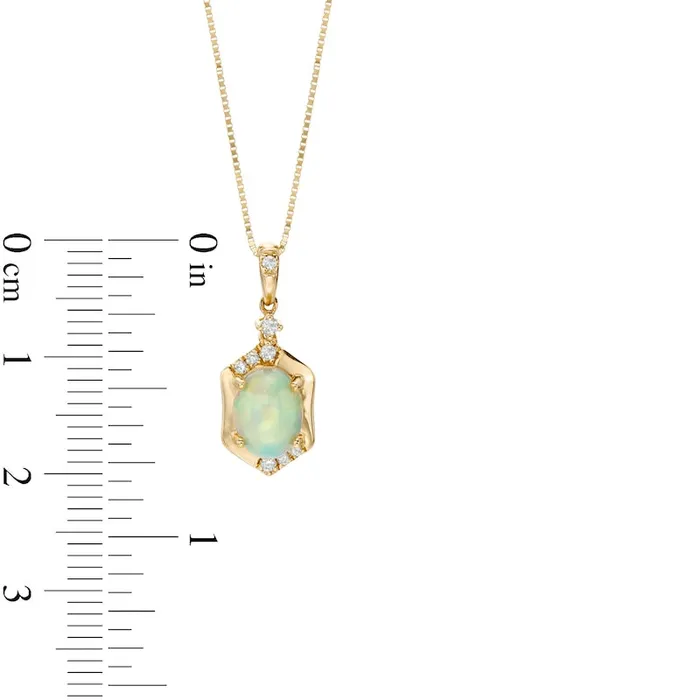 Goldia Necklaces Oval Opal and 005 CT TW Natural Diamond Hexagon Frame Pendant in 14K Gold Goldia Necklaces Oval Opal and 005 CT TW Natural Diamond Hexagon Frame Pendant in 14K Gold