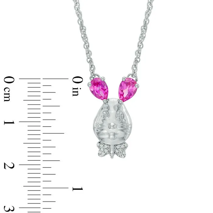 Goldia Necklaces PearShaped LabCreated Pink Sapphire and Diamond Accent Bunny Rabbit Necklace in Sterling Silver Goldia Necklaces PearShaped LabCreated Pink Sapphire and Diamond Accent Bunny Rabbit Necklace in Sterling Silver