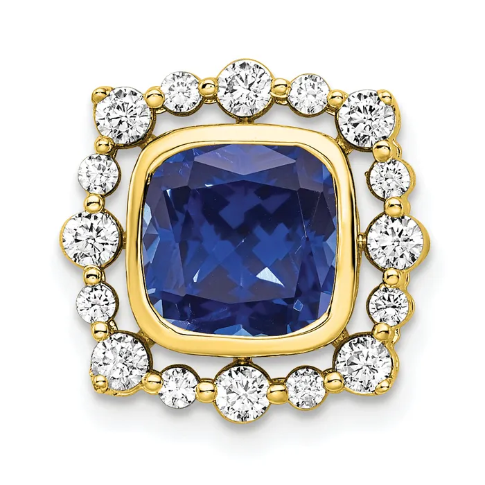 Goldia PreStyled Sets 14k Yellow Gold Lab Grown Diamond VSSI FGH Created Sapphire Square Pendant