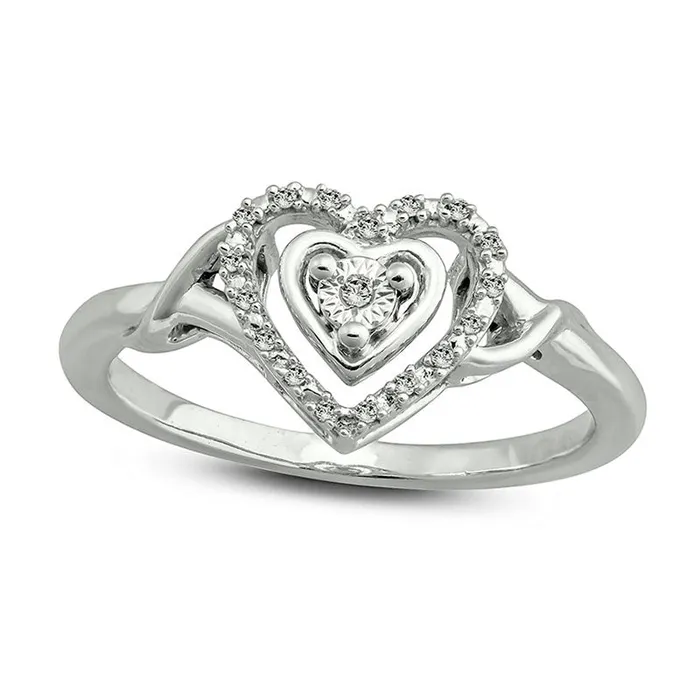 Goldia Rings 005 CT TW Natural Diamond Heart Frame Twist Promise Ring in Sterling Silver Goldia Rings 005 CT TW Natural Diamond Heart Frame Twist Promise Ring in Sterling Silver
