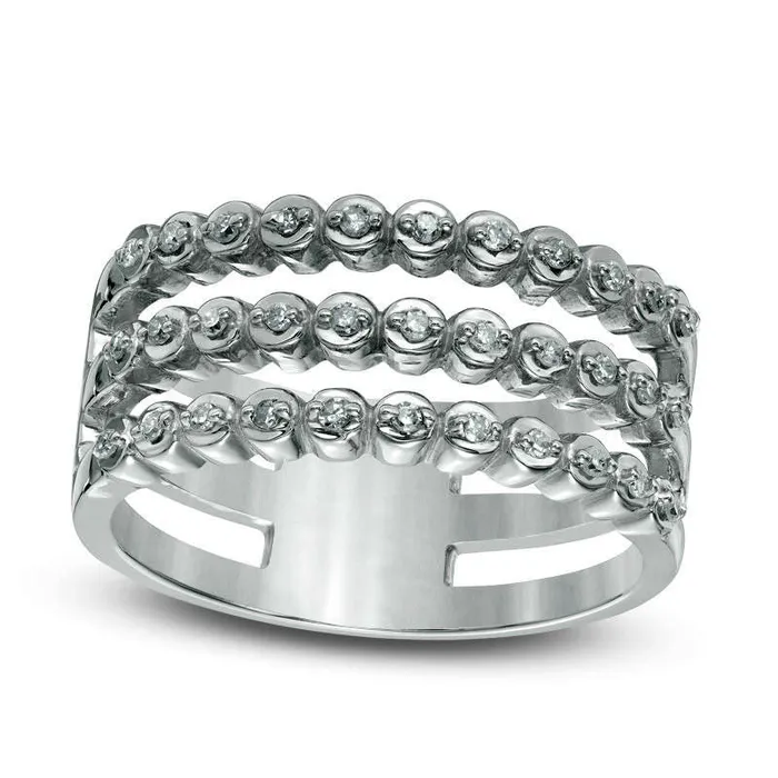 Goldia Rings 013 CT TW Natural Diamond Three Row Split Shank Ring in Sterling Silver Goldia Rings 013 CT TW Natural Diamond Three Row Split Shank Ring in Sterling Silver
