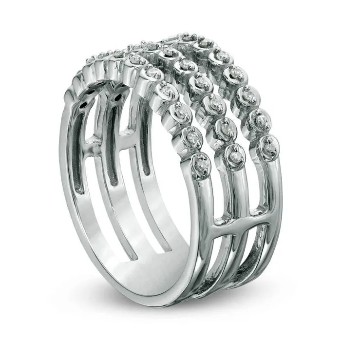 Goldia Rings 013 CT TW Natural Diamond Three Row Split Shank Ring in Sterling Silver Goldia Rings 013 CT TW Natural Diamond Three Row Split Shank Ring in Sterling Silver