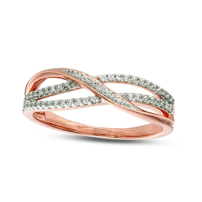 Goldia Rings 017 CT TW Natural Diamond Layered Crossover Anniversary Band in Solid 10K Rose Gold Goldia Rings 017 CT TW Natural Diamond Layered Crossover Anniversary Band in Solid 10K Rose Gold