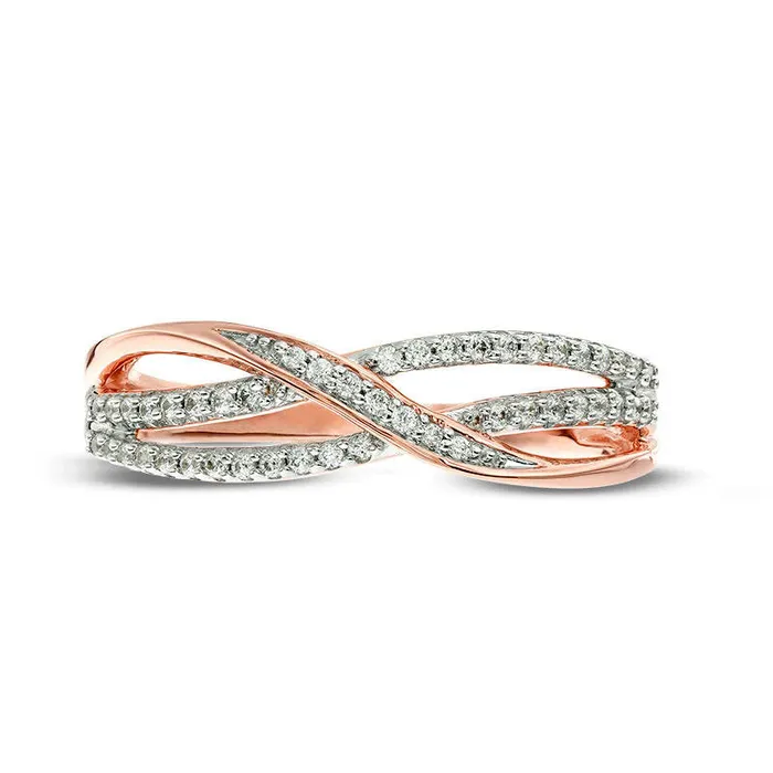 Goldia Rings 017 CT TW Natural Diamond Layered Crossover Anniversary Band in Solid 10K Rose Gold Goldia Rings 017 CT TW Natural Diamond Layered Crossover Anniversary Band in Solid 10K Rose Gold