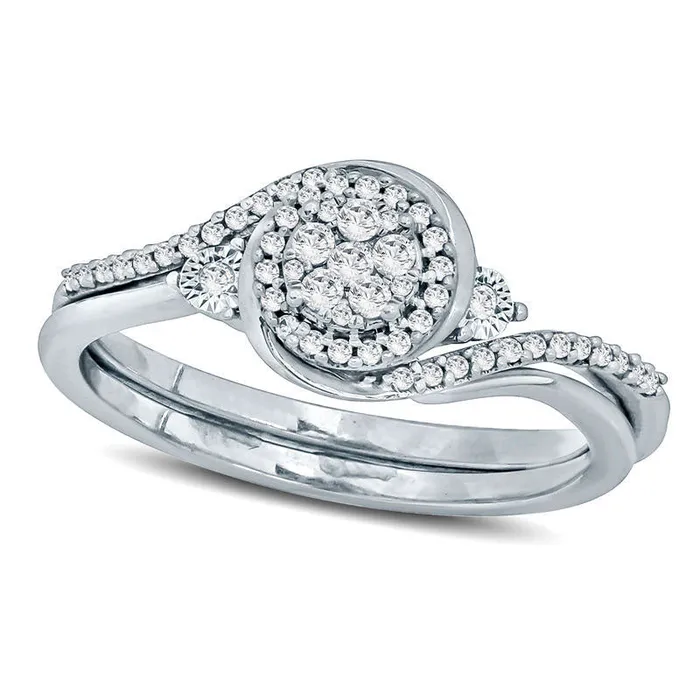 Goldia Rings 025 CT TW Composite Natural Diamond Bypass Frame Bridal Engagement Ring Set in Sterling Silver Goldia Rings 025 CT TW Composite Natural Diamond Bypass Frame Bridal Engagement Ring Set in Sterling Silver
