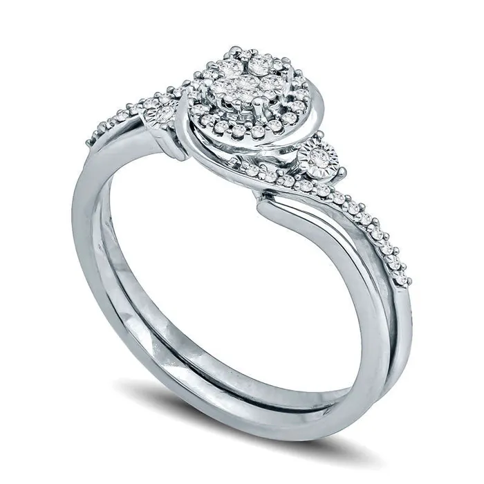 Goldia Rings 025 CT TW Composite Natural Diamond Bypass Frame Bridal Engagement Ring Set in Sterling Silver Goldia Rings 025 CT TW Composite Natural Diamond Bypass Frame Bridal Engagement Ring Set in Sterling Silver