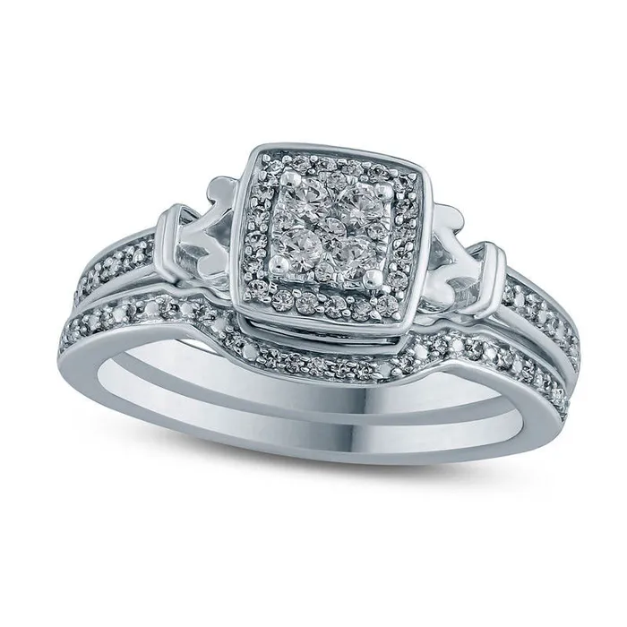 Goldia Rings 025 CT TW Composite Natural Diamond Cushion Frame Bridal Engagement Ring Set in Sterling Silver Goldia Rings 025 CT TW Composite Natural Diamond Cushion Frame Bridal Engagement Ring Set in Sterling Silver