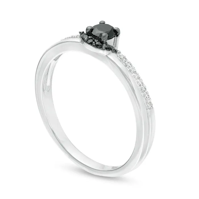 Goldia Rings 025 CT TW Enhanced Black and White Natural Diamond Promise Ring in Solid 10K White Gold Goldia Rings 025 CT TW Enhanced Black and White Natural Diamond Promise Ring in Solid 10K White Gold