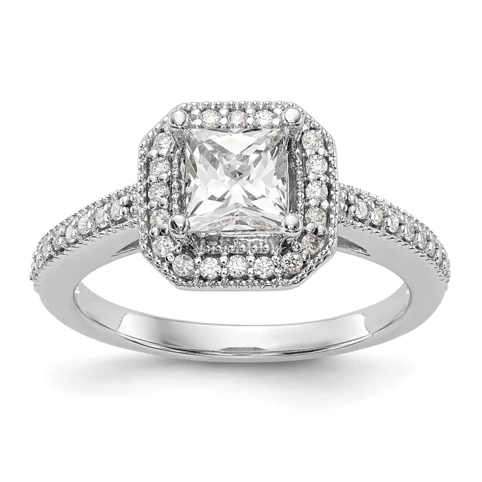 Goldia Rings 025ct CZ Solid Real 14K White Gold Princess Square Halo Engagement Ring Goldia Rings 025ct CZ Solid Real 14K White Gold Princess Square Halo Engagement Ring