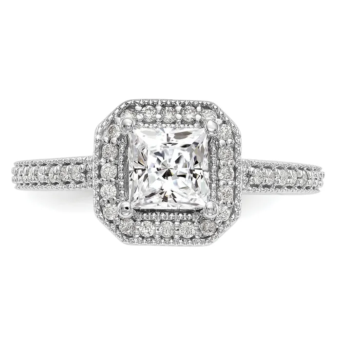 Goldia Rings 025ct CZ Solid Real 14K White Gold Princess Square Halo Engagement Ring