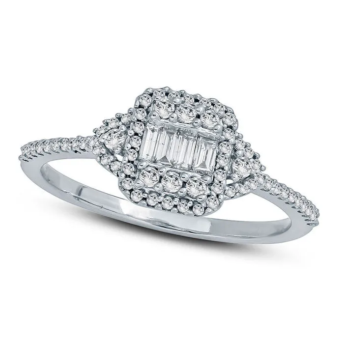 Goldia Rings 033 CT TW Composite Natural Diamond Cushion Frame Engagement Ring in Solid 10K White Gold Goldia Rings 033 CT TW Composite Natural Diamond Cushion Frame Engagement Ring in Solid 10K White Gold