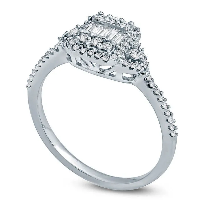Goldia Rings 033 CT TW Composite Natural Diamond Cushion Frame Engagement Ring in Solid 10K White Gold Goldia Rings 033 CT TW Composite Natural Diamond Cushion Frame Engagement Ring in Solid 10K White Gold