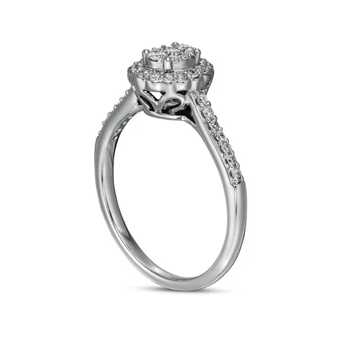 Goldia Rings 033 CT TW Composite Oval Natural Diamond Scallop Frame Engagement Ring in Solid 10K White Gold Goldia Rings 033 CT TW Composite Oval Natural Diamond Scallop Frame Engagement Ring in Solid 10K White Gold