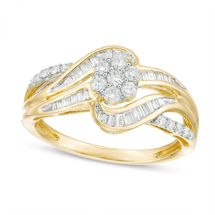 Goldia Rings 050 CT TW Baguette and Round Composite Natural Diamond Bypass Ring in Solid 10K Yellow Gold Goldia Rings 050 CT TW Baguette and Round Composite Natural Diamond Bypass Ring in Solid 10K Yellow Gold