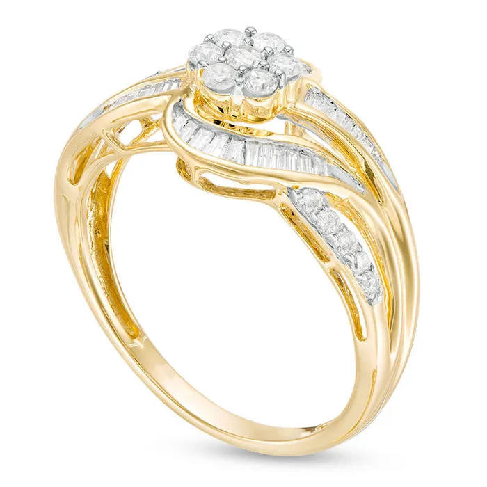 Goldia Rings 050 CT TW Baguette and Round Composite Natural Diamond Bypass Ring in Solid 10K Yellow Gold Goldia Rings 050 CT TW Baguette and Round Composite Natural Diamond Bypass Ring in Solid 10K Yellow Gold