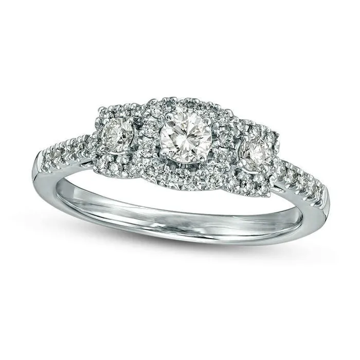 Goldia Rings 050 CT TW Certified Natural Diamond Three Stone Cushion Frame Engagement Ring in Solid 14K White Gold II1 Goldia Rings 050 CT TW Certified Natural Diamond Three Stone Cushion Frame Engagement Ring in Solid 14K White Gold II1