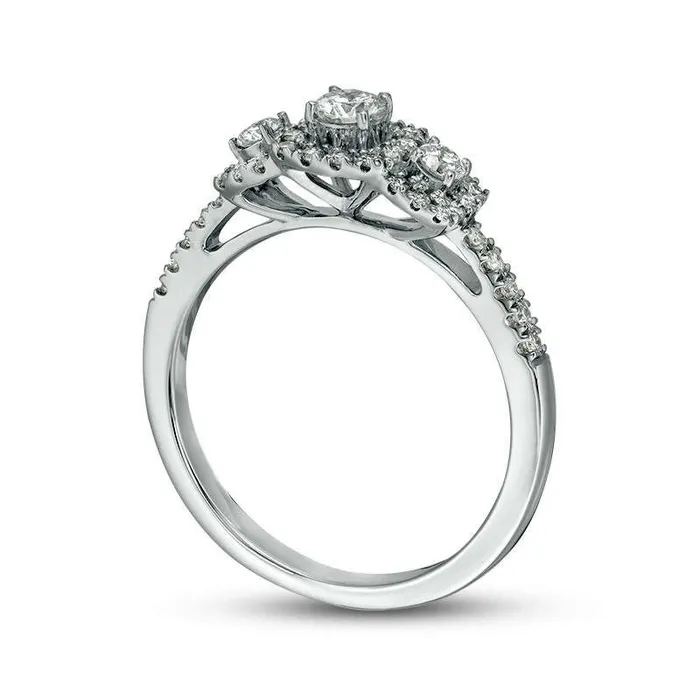 Goldia Rings 050 CT TW Certified Natural Diamond Three Stone Cushion Frame Engagement Ring in Solid 14K White Gold II1 Goldia Rings 050 CT TW Certified Natural Diamond Three Stone Cushion Frame Engagement Ring in Solid 14K White Gold II1