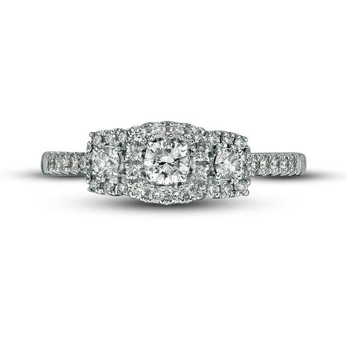 Goldia Rings 050 CT TW Certified Natural Diamond Three Stone Cushion Frame Engagement Ring in Solid 14K White Gold II1 Goldia Rings 050 CT TW Certified Natural Diamond Three Stone Cushion Frame Engagement Ring in Solid 14K White Gold II1