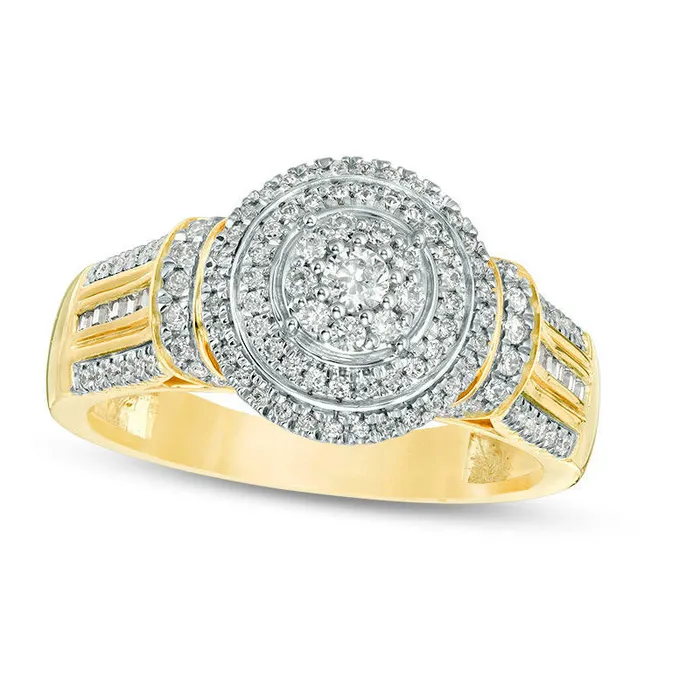 Goldia Rings 050 CT TW Composite Natural Diamond Double Frame Collar Engagement Ring in Solid 10K Yellow Gold Goldia Rings 050 CT TW Composite Natural Diamond Double Frame Collar Engagement Ring in Solid 10K Yellow Gold