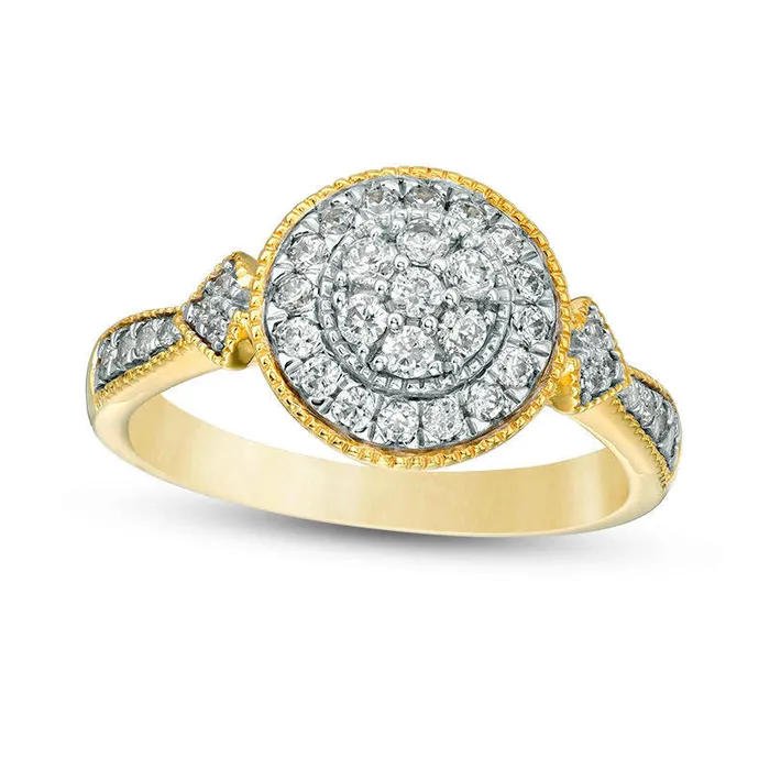 Goldia Rings 050 CT TW Composite Natural Diamond Frame TriSides Antique VintageStyle Engagement Ring in Solid 10K Yellow Gold Goldia Rings 050 CT TW Composite Natural Diamond Frame TriSides Antique VintageStyle Engagement Ring in Solid 10K Yellow Gold