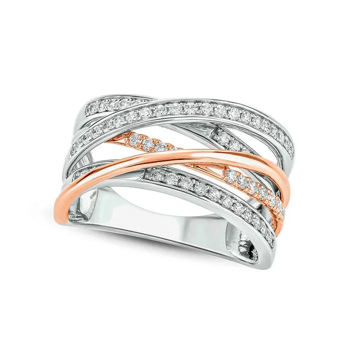 Goldia Rings 050 CT TW Natural Diamond MultiRow Crossover Split Shank Ring in Solid 10K TwoTone Gold Goldia Rings 050 CT TW Natural Diamond MultiRow Crossover Split Shank Ring in Solid 10K TwoTone Gold