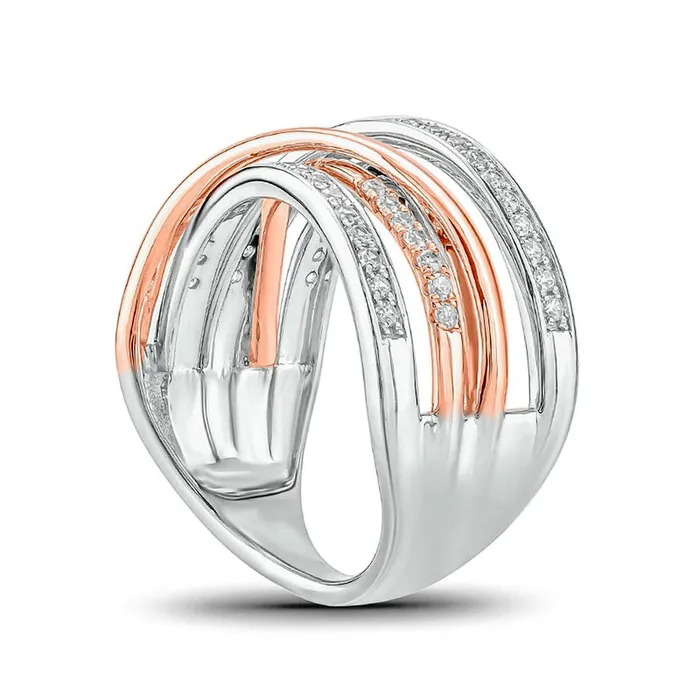 Goldia Rings 050 CT TW Natural Diamond MultiRow Crossover Split Shank Ring in Solid 10K TwoTone Gold Goldia Rings 050 CT TW Natural Diamond MultiRow Crossover Split Shank Ring in Solid 10K TwoTone Gold