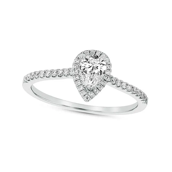 Goldia Rings 050 CT TW PearShaped Natural Diamond Frame Engagement Ring in Solid 18K White Gold GSI2 Goldia Rings 050 CT TW PearShaped Natural Diamond Frame Engagement Ring in Solid 18K White Gold GSI2