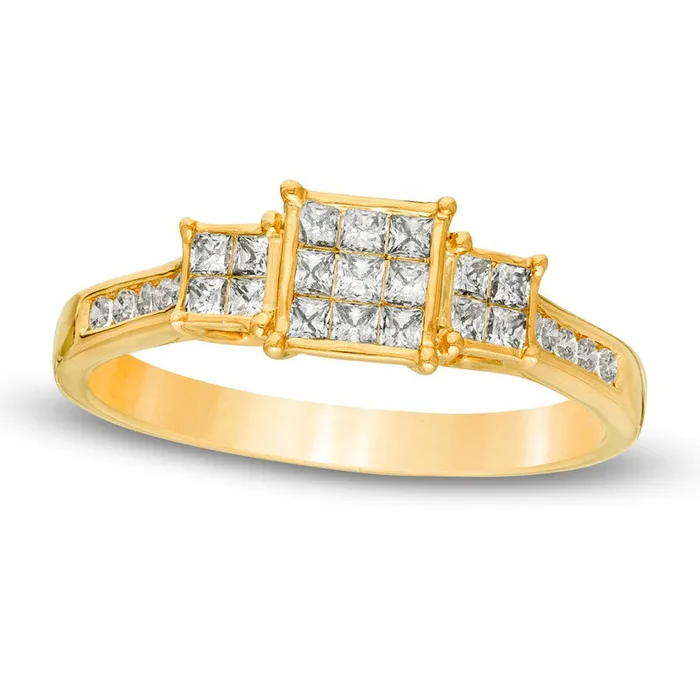 Goldia Rings 050 CT TW PrincessCut Composite Natural Diamond Three Stone Engagement Ring in Solid 10K Yellow Gold Goldia Rings 050 CT TW PrincessCut Composite Natural Diamond Three Stone Engagement Ring in Solid 10K Yellow Gold