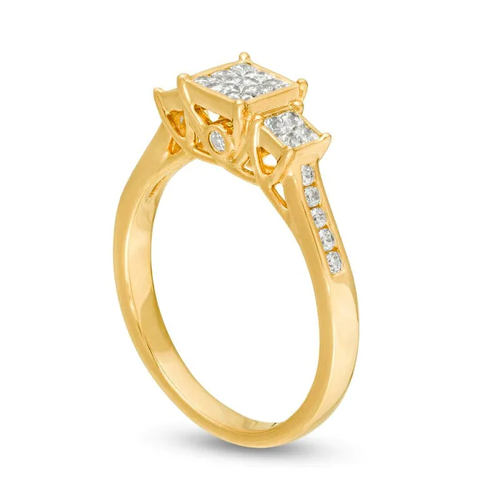 Goldia Rings 050 CT TW PrincessCut Composite Natural Diamond Three Stone Engagement Ring in Solid 10K Yellow Gold Goldia Rings 050 CT TW PrincessCut Composite Natural Diamond Three Stone Engagement Ring in Solid 10K Yellow Gold
