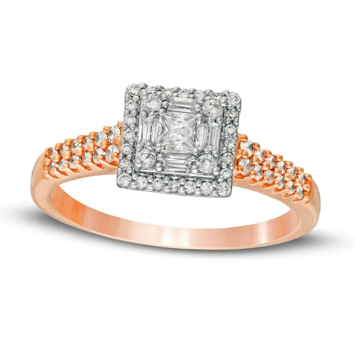 Goldia Rings 050 CT TW PrincessCut Natural Diamond Double Frame Engagement Ring in Solid 14K Rose Gold Goldia Rings 050 CT TW PrincessCut Natural Diamond Double Frame Engagement Ring in Solid 14K Rose Gold