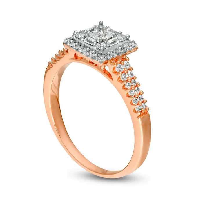 Goldia Rings 050 CT TW PrincessCut Natural Diamond Double Frame Engagement Ring in Solid 14K Rose Gold Goldia Rings 050 CT TW PrincessCut Natural Diamond Double Frame Engagement Ring in Solid 14K Rose Gold