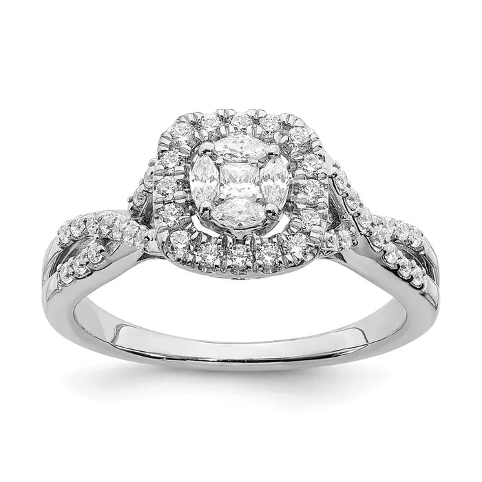 Goldia Rings 050ct CZ Solid Real 14k White Gold Cluster CZ Engagement Ring