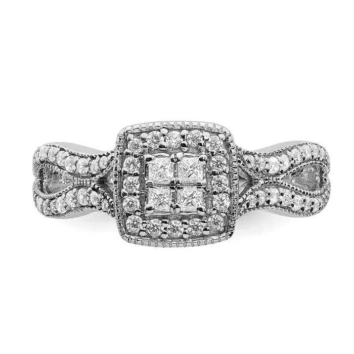 Goldia Rings 050ct CZ Solid Real 14k White Gold Cluster CZ Engagement Ring