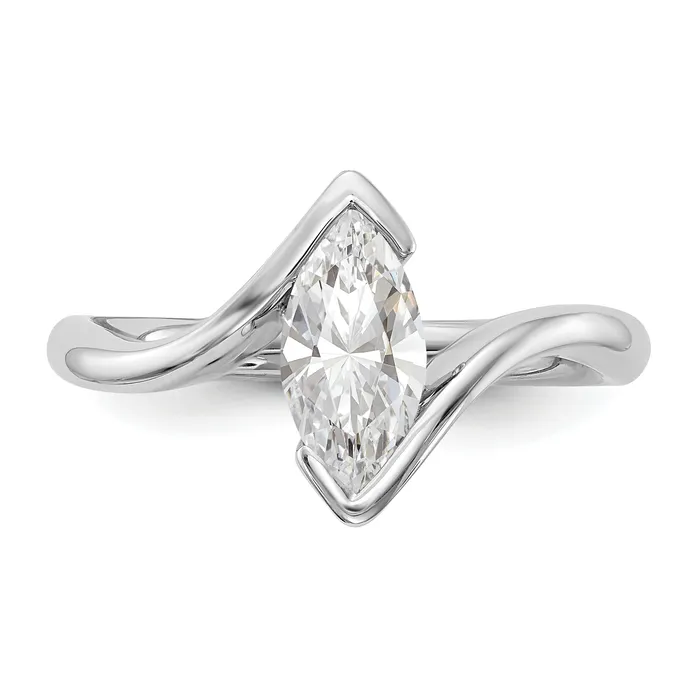 Goldia Rings 050ct CZ Solid Real 14k White Gold Marquise Bezel Solitaire Engagement Ring