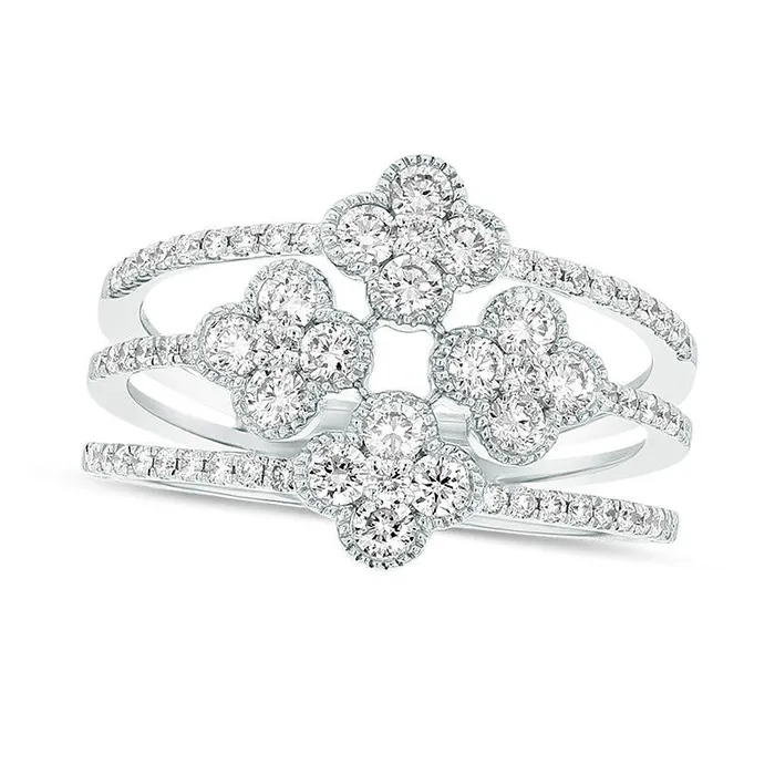 Goldia Rings 063 CT TW Natural Diamond Antique VintageStyle MultiRow Clover Ring in Solid 18K White Gold GSI1 Goldia Rings 063 CT TW Natural Diamond Antique VintageStyle MultiRow Clover Ring in Solid 18K White Gold GSI1