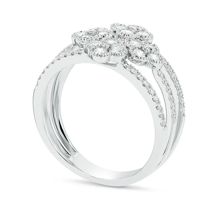 Goldia Rings 063 CT TW Natural Diamond Antique VintageStyle MultiRow Clover Ring in Solid 18K White Gold GSI1 Goldia Rings 063 CT TW Natural Diamond Antique VintageStyle MultiRow Clover Ring in Solid 18K White Gold GSI1