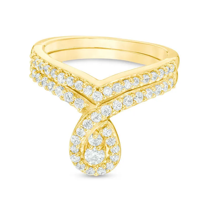Goldia Rings 075 CT TW Natural Diamond PearShaped Frame Bridal Engagement Ring Set in Solid 10K Yellow Gold Goldia Rings 075 CT TW Natural Diamond PearShaped Frame Bridal Engagement Ring Set in Solid 10K Yellow Gold