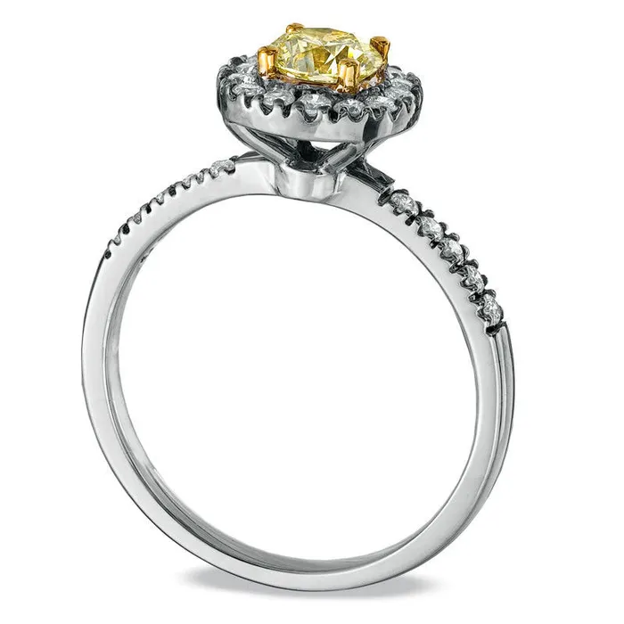 Goldia Rings 088 CT TW Fancy Yellow and White Natural Diamond Frame Engagement Ring in Solid 18K White Gold SI2 Goldia Rings 088 CT TW Fancy Yellow and White Natural Diamond Frame Engagement Ring in Solid 18K White Gold SI2
