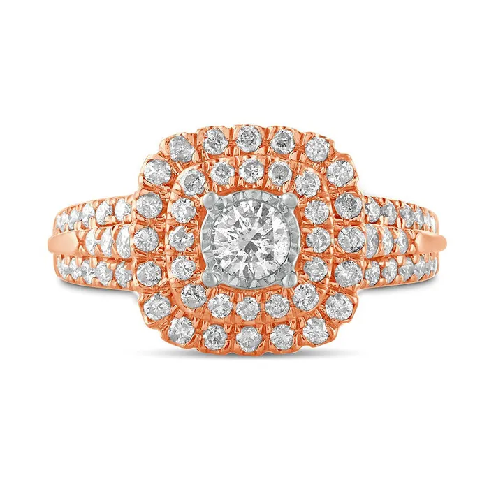 Goldia Rings 10 CT TW Natural Diamond Double Cushion Frame Engagement Ring in Solid 10K Rose Gold Goldia Rings 10 CT TW Natural Diamond Double Cushion Frame Engagement Ring in Solid 10K Rose Gold