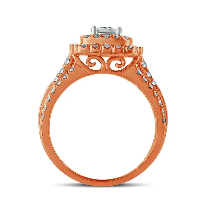 Goldia Rings 10 CT TW Natural Diamond Double Cushion Frame Engagement Ring in Solid 10K Rose Gold Goldia Rings 10 CT TW Natural Diamond Double Cushion Frame Engagement Ring in Solid 10K Rose Gold