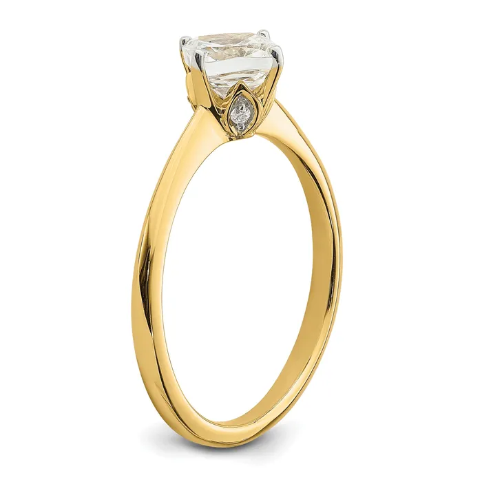 Goldia Rings 100ct CZ Solid Real 14k Polish 1ct Cushion Leaf Design Dia Ring