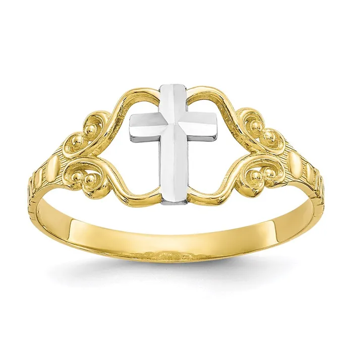 Goldia Rings 10K Yellow Gold u0026 Rhodium Polished Cross Ring