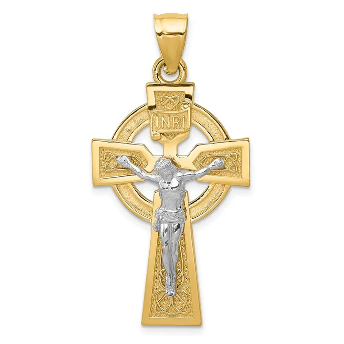Goldia Rings 14k Twotone Gold Polished Celtic INRI Crucifix Pendant