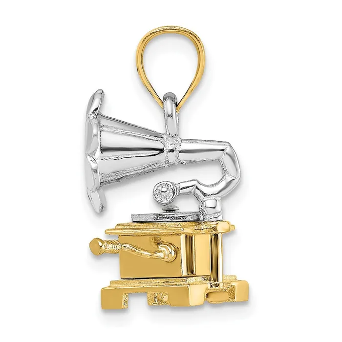 Goldia Rings 14k Twotone Gold Twotone Gold 3D Moveable Phonograph Charm