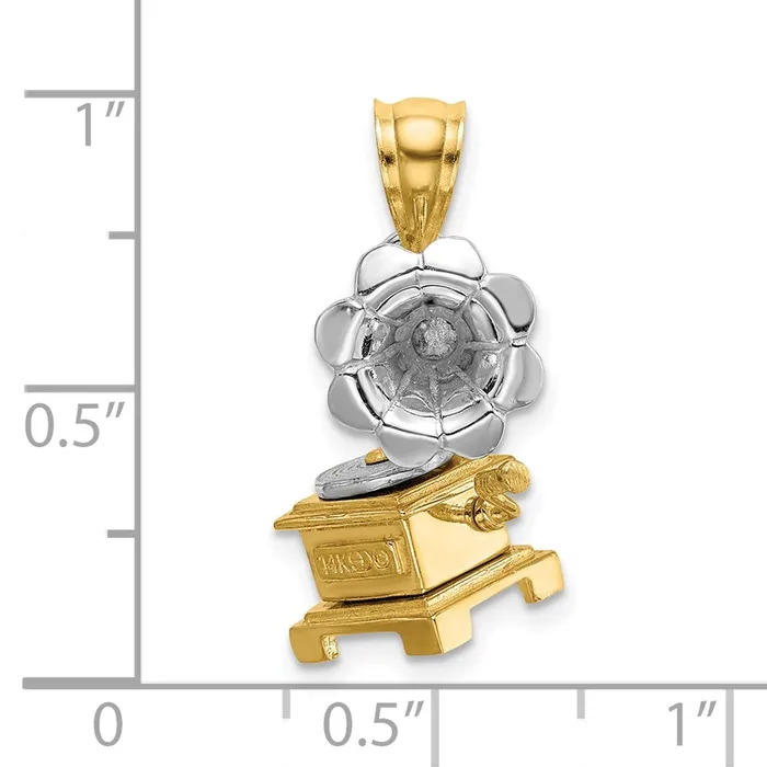 Goldia Rings 14k Twotone Gold Twotone Gold 3D Moveable Phonograph Charm