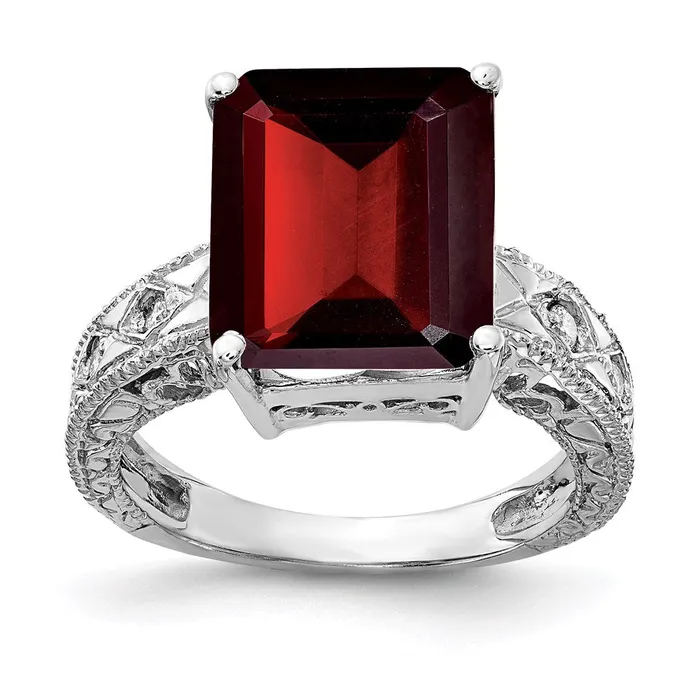 Goldia Rings 14k White Gold 12x10mm Emerald Cut Garnet A Real Diamond ring Goldia Rings 14k White Gold 12x10mm Emerald Cut Garnet A Real Diamond ring
