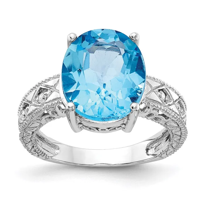 Goldia Rings 14k White Gold 12x10mm Oval Blue Topaz Checker A Real Diamond ring Goldia Rings 14k White Gold 12x10mm Oval Blue Topaz Checker A Real Diamond ring