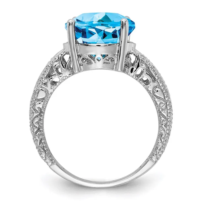 Goldia Rings 14k White Gold 12x10mm Oval Blue Topaz Checker A Real Diamond ring