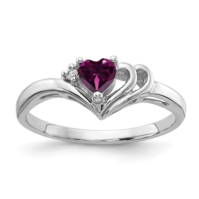 Goldia Rings 14k White Gold 4mm Heart Rhodolite Garnet A Diamond ring